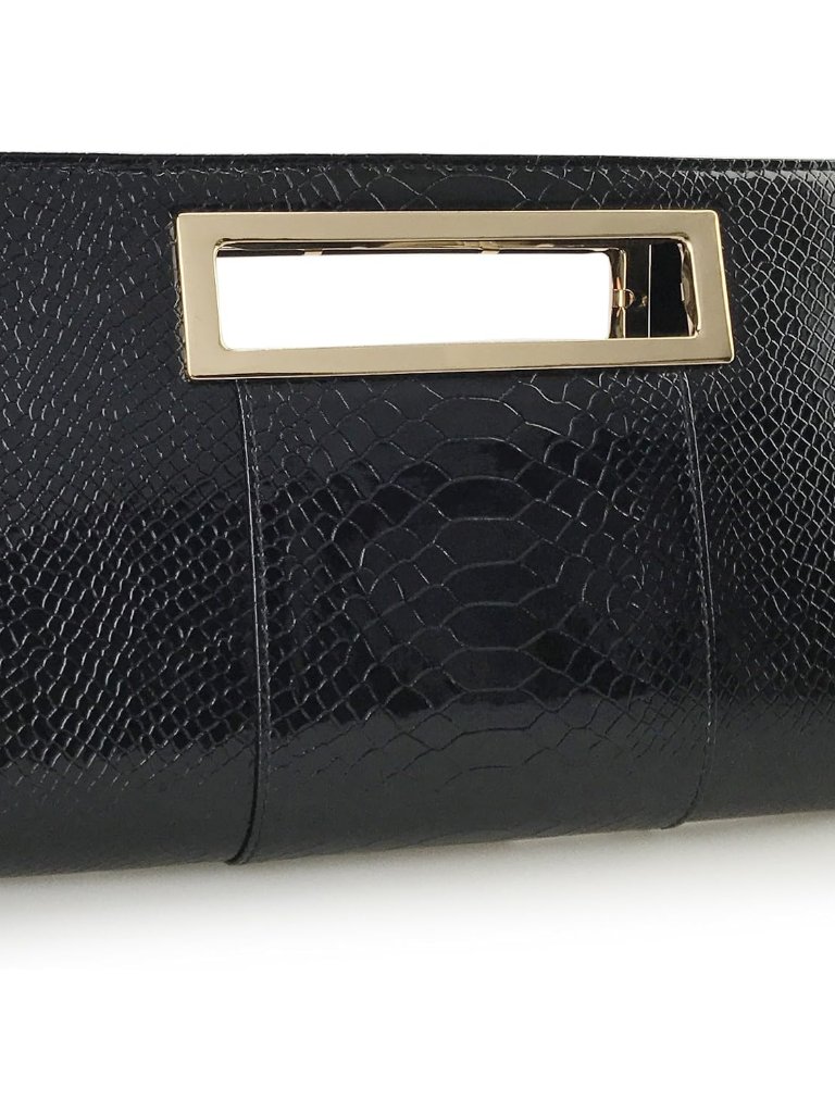 Classic Crocodile Pattern Faux Leather Metal Grip Cut It Out Clutch With Chain S